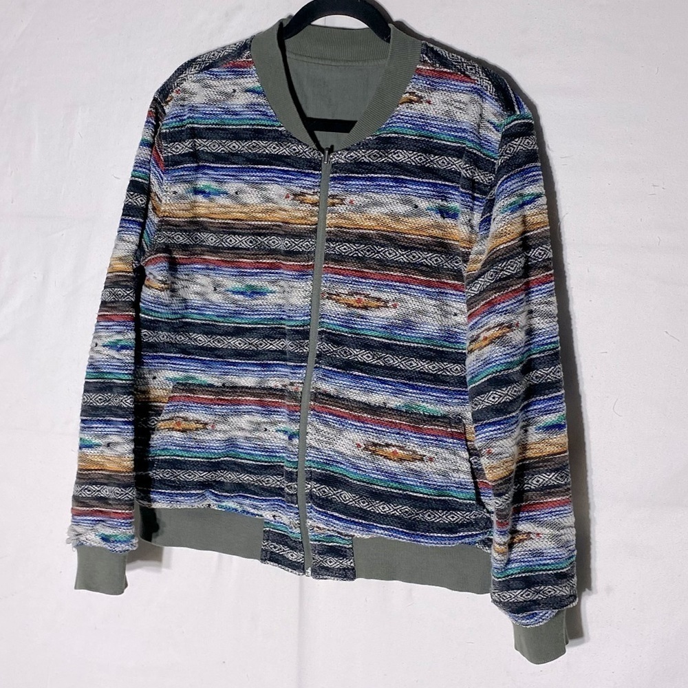 Las Vegas Oversized Sage Green Southwestern Reversible Bomber Jacket M